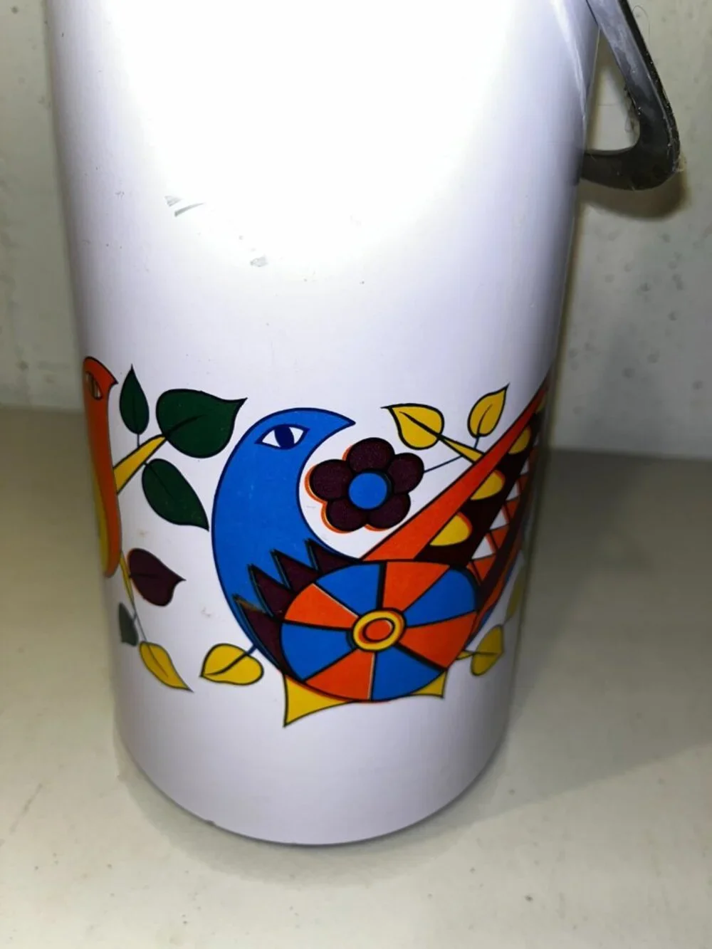 Vintage Air Pot Vacuum Thermos Pump Drink Dispenser MCM Colorful Partridge Birds